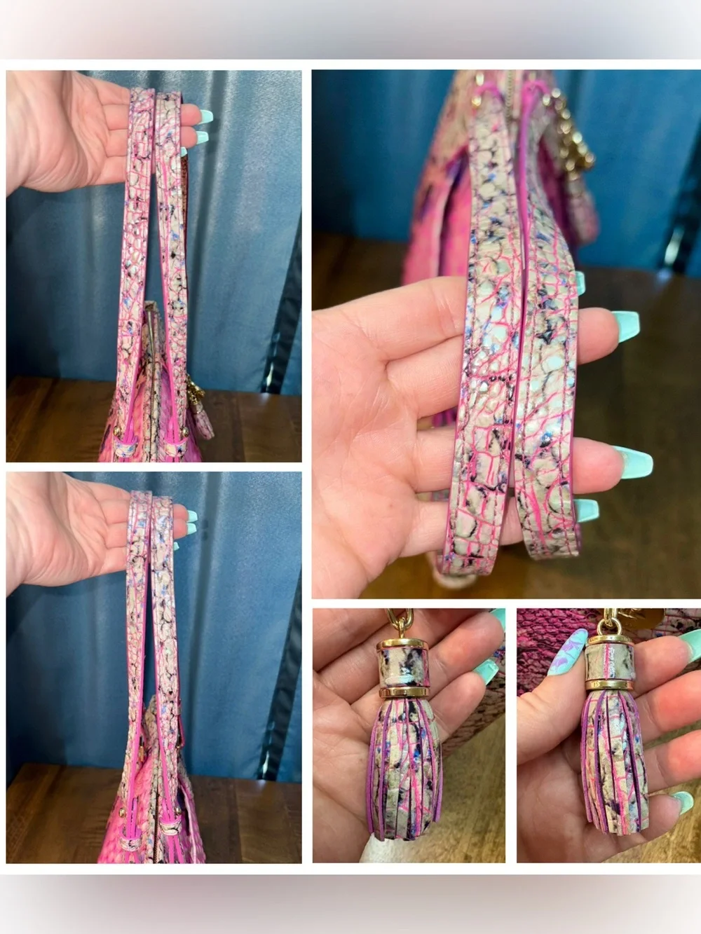 Brahmin EUC Md Asher - Pink Cobra Ombré - Front EYE - Neon Pink, Purple